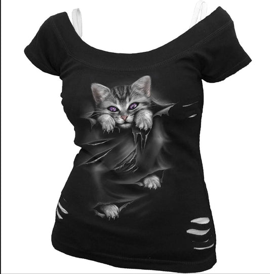 Spiral Kitty 2 in 1 ladies top XL
