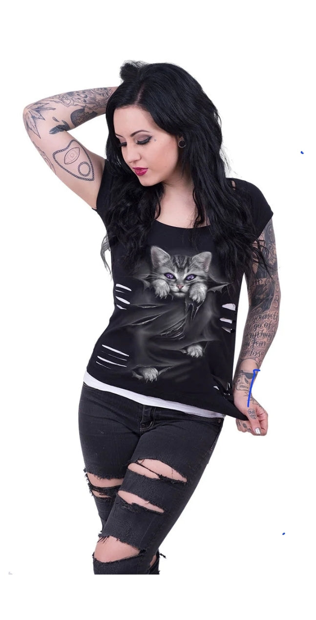 Spiral Kitty 2 in 1 ladies top XL